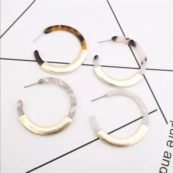 Acrylic and Gold Bar Hoop Earrings (assorted) - Picture 2 of 8